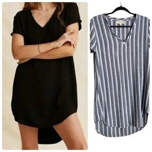 Anthropologie Cloth & Stone Crispin Linen Blend Mini Tunic Stripe Dress XS Blue